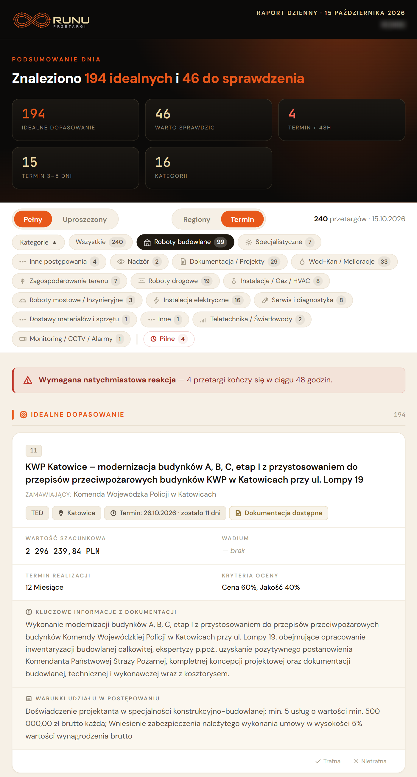 Prawdziwy raport RUNU Przetargi — Firma wielobranżowa